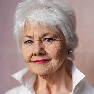 Annette Badland looking directly at the camera.