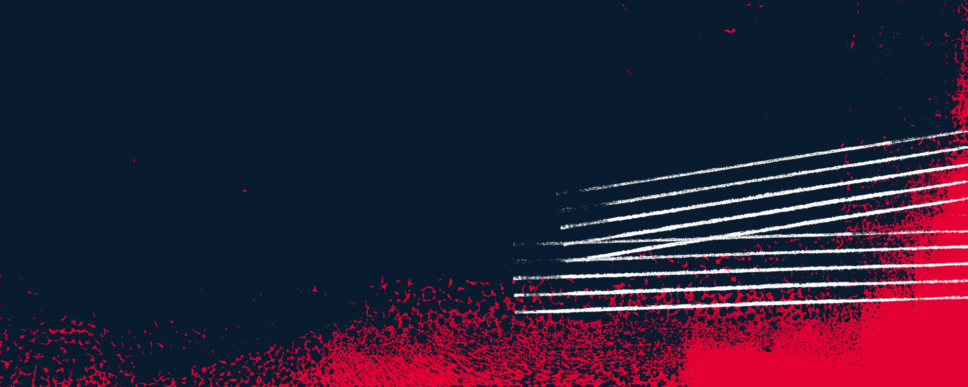 Navy and red background banner, with white scratches.
