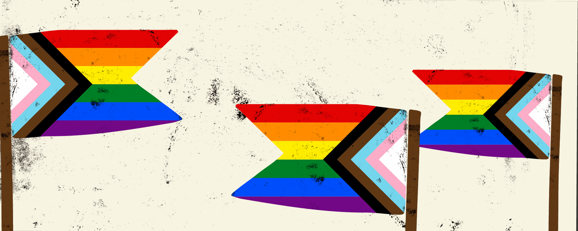 Three graphic LGBTQ+ flags