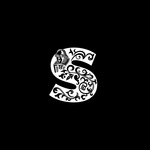 Stylised white letter 'S' on a black background
