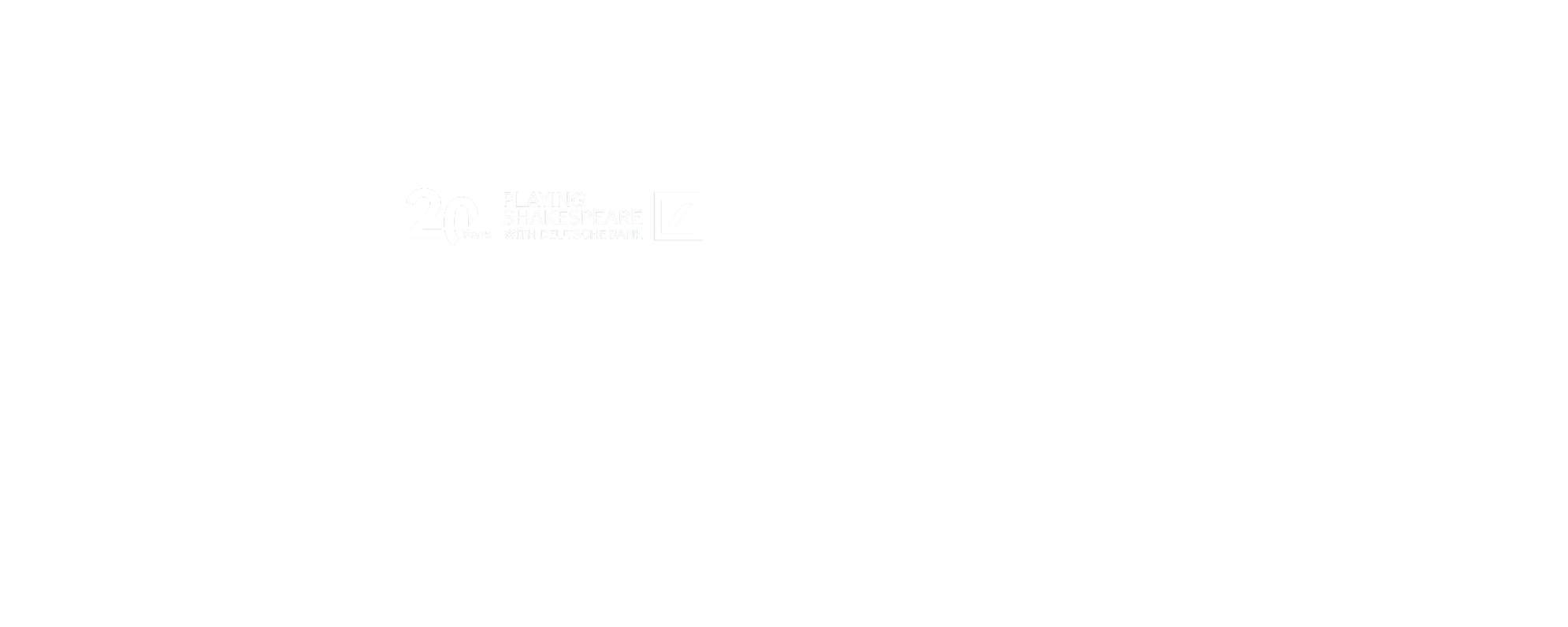 Romeo and Juliet in large font followed by 20 Years Playing Shakespeare with Deutsche Bank and a logo of a forward slash in a box.