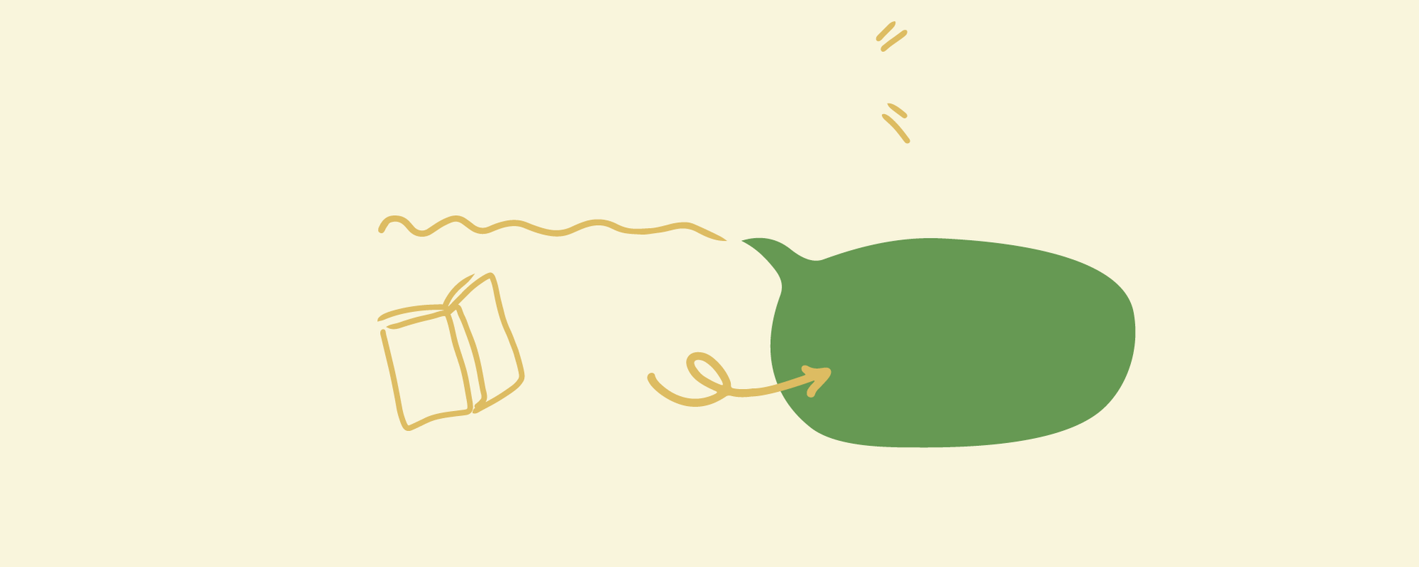 Cartoon-style illustration of a speech bubble and a book.