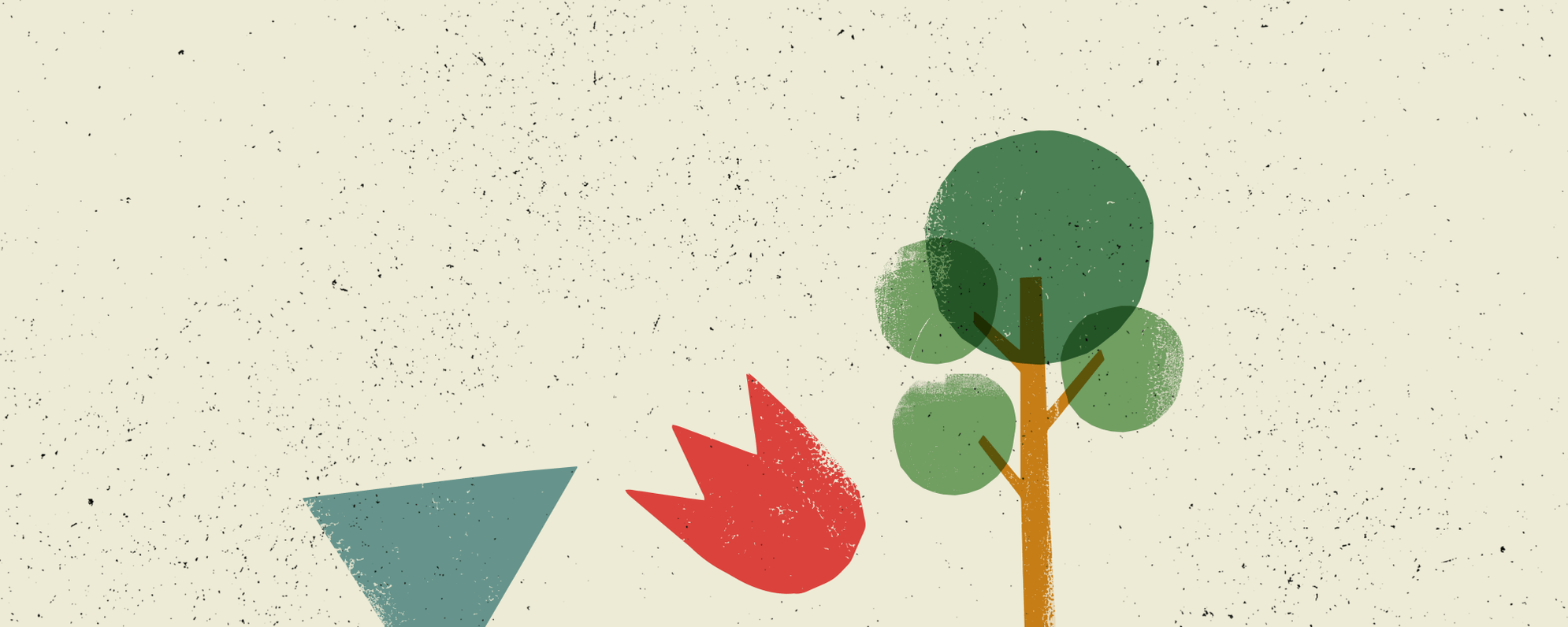 Fun stylised art print of a triangle, a tulip, and a tree