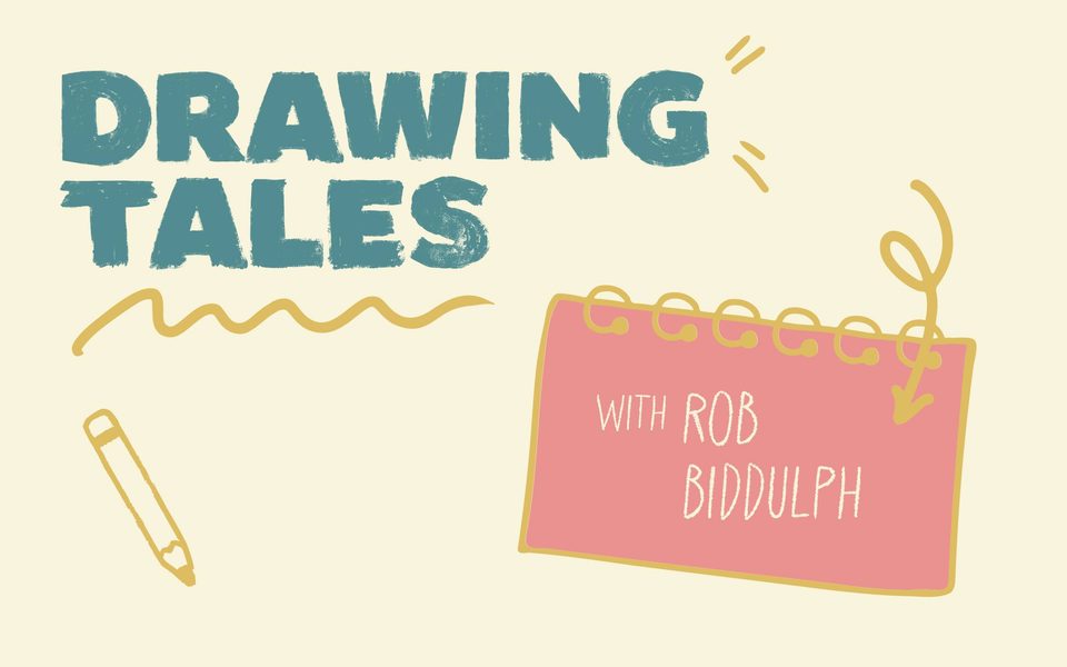 Drawing Tales with Rob Biddulph. Illustration of notepad.