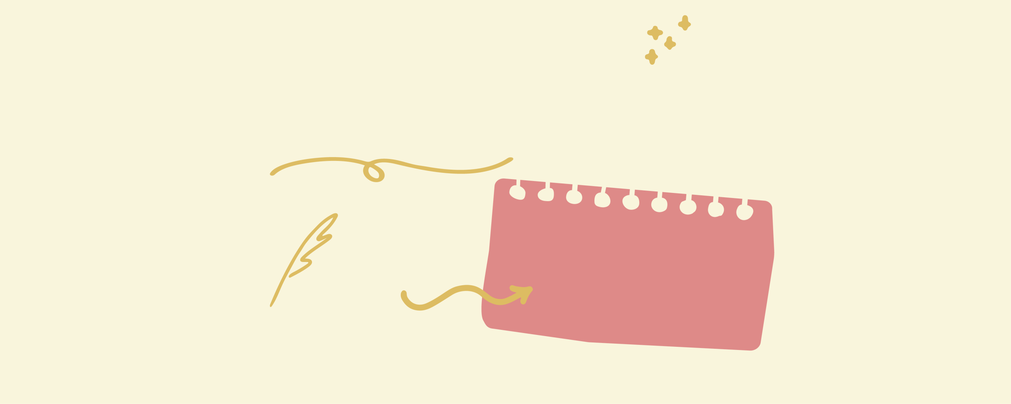 Illustration of a notepad and quill.