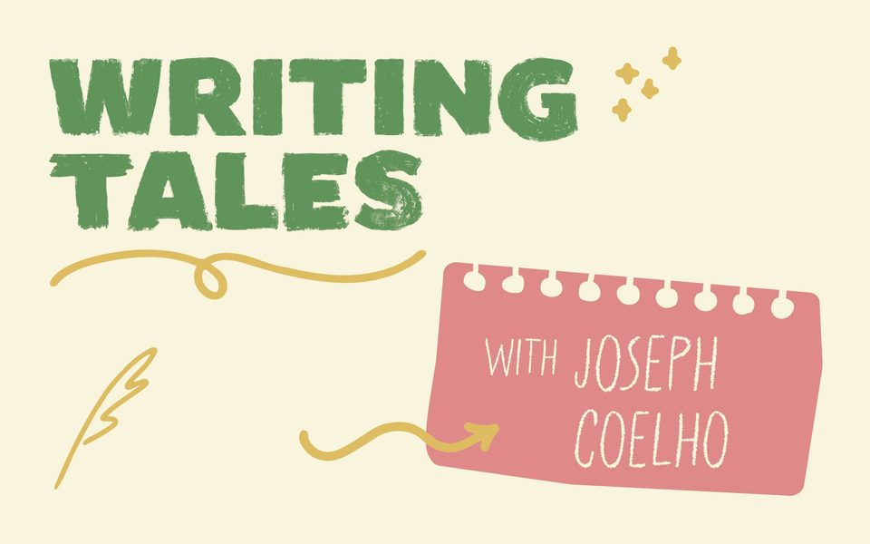 Writing Tales with Joseph Coelho. Illustration of a notepad and quill.