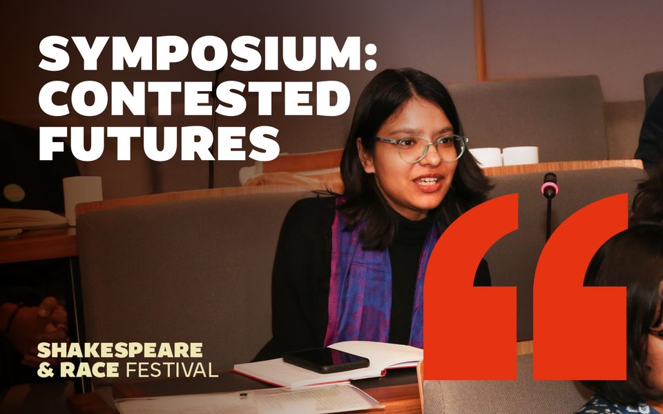 Symposium: Contested Futures. Shakespeare and Race festival. Person in lecture theatre